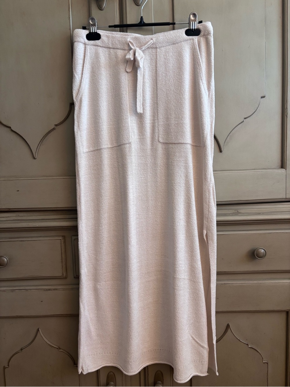 Barefoot Dreams Cream Knit Maxi Skirt with Drawstring
